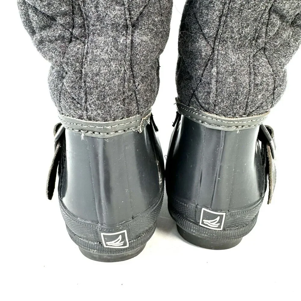 Women Sperry Top Sider Tall Quilt Rubber Riding Boots Size 7 Lined Gray 9769696